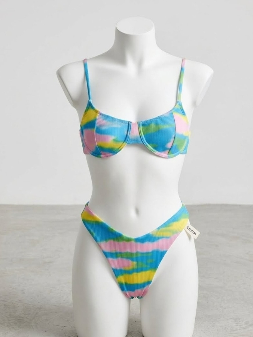 SHEIN Multicolor Tie-Dye Ribbed Bikini Set